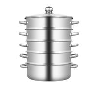Marmite à Vapeur en Acier Inoxydable 5 Niveaux Avec Couvercle en Verre - Casserole Dim Sum Ustensiles de Cuisine, Sliver (26cm)