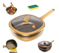 Marmite antiadhésive de 30 cm en alliage de titane avec couvercle, sauteuse profonde multifonction avec panier vapeur, poignées ergonomiques isolantes, pour frire, sauter et mijoter. (style-A)