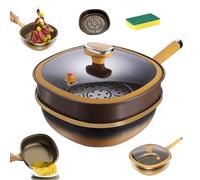 Marmite antiadhésive de 30 cm en alliage de titane avec couvercle, sauteuse profonde multifonction avec panier vapeur, poignées ergonomiques isolantes, pour frire, sauter et mijoter. (style-B)