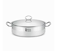 Marmite Basse en Acier Inoxydable 33L - Faitout Professionnel Ø 50 cm avec Couvercle en acier inoxydable et Graduations Internes - Poignées Rivetées - Compatible Tous Feux dont Induction