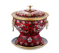 Marmite chinoise cloisonnée en cuivre for une personne, corps épais et pur, design fendu, portable for la maison et l'extérieur(White)