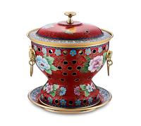 Marmite chinoise cloisonnée en cuivre for une personne, corps épais et pur, design fendu, portable for la maison et l'extérieur(Black)