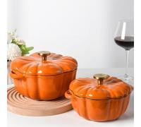 Marmite Citrouille,Cocotte en fonte émaillée avec couvercle,Casserole citrouille,Passe au four et à la cuisinière pour Halloween,Thanksgiving(Large)