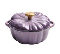 Marmite Citrouille,Cocotte en Fonte Émaillée en Forme De Citrouille,Grand bol à soupe avec deux poignées,Casserole Antiadhésive,Marmite À Soupe Profonde,Plaques À Induction(Purple 16cm(1Pcs))