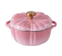 Marmite Citrouille,Cocotte en Fonte Émaillée en Forme De Citrouille,Grand bol à soupe avec deux poignées,Casserole Antiadhésive,Marmite À Soupe Profonde,Plaques À Induction(Pink 16cm(1Pcs))