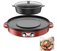 Marmite électrique 2 en 1 avec poêle à griller - Marmite Shabu Shabu multifonction sans fumée, double contrôle de température et séparateur antiadhésif, cuisinière électrique