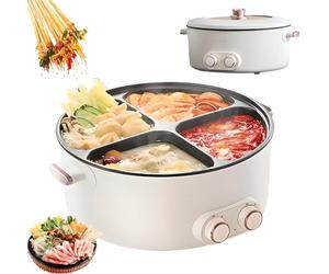 Marmite électrique multifonctionnelle à 4 compartiments, 6 L, 2000 W, avec contrôle indépendant de la température et cuve intérieure antiadhésive, idéale pour la maison, les dortoirs et les fêtes.