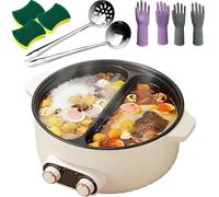 Marmite électrique multifonctionnelle, marmite double saveur 7 L avec séparateur, 500 W/1000 W 2 modes, cuisinière antiadhésive, surchauffe et panne de courant, fondue pour 6 personnes