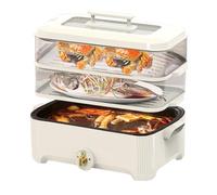 Marmite électrique, panier vapeur double couche, 1600 W, marmite électrique multifonction 5 L, avec revêtement antiadhésif et contrôle de la température. Idéal pour faire sauter des ramen