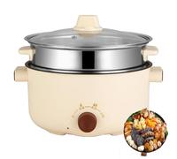 Marmite électrique portable, mini cuiseur antiadhésif avec cuiseur vapeur, résistance aux hautes températures et facile à nettoyer, poignée anti-brûlure, pour nouill Stainless steel steamer 28cm/11in