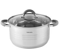 Marmite en Acier Inoxydable 3L avec Couvercle en Verre et Poignées en Silicone, Casserole à soupe 20cm, pour Induction, Gaz