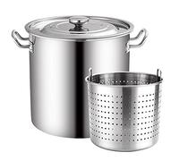 Marmite en acier inoxydable avec panier passoire, batterie de cuisine robuste de 70 l pour ébullition et friture, compatible avec couvercle à induction