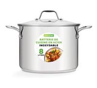 NutriChef Marmite en Acier Inoxydable de 8 Litres - Grande Marmite Résistante de Qualité Alimentaire 18/8 pour Bouillons,Soupes et Sauces, Avec Couvercle en Verre Transparent, Compatible avec Tous les