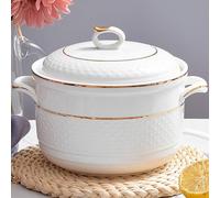 Marmite en acier inoxydable, Petite soupière en cuivre blanc, bol de service porcelaine avec couvercle et cuillère, grande marmite ronde(Gold,2.3Quarts)