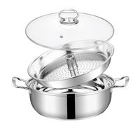 Marmite en céramique, petite casserole cuivre, cuiseur vapeur acier inoxydable avec 2 plateaux et couvercle verre (28/30/32 cm). Cuiseur à fruits de mer