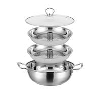Marmite en céramique, petite casserole cuivre, marmite acier inoxydable avec 2 paniers vapeur et couvercle - 30/32/34 cm, multifonction for fruits de mer crabe