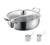 Marmite en céramique, petite casserole cuivre, marmite Shabu acier inoxydable avec 2 paniers filtrants - 28/30/32/34/36 cm, à soupe bi-saveurs