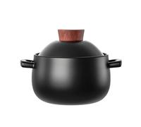 Marmite en céramique pour ragoût de soupe et ragoût en terre cuite avec couvercle (1600 ml à 4000 ml) noir, 3,5 l