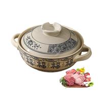 Marmite en céramique, terrine en céramique, motif de fleurs, cocotte japonaise résistante à la chaleur avec couvercle, ragoût lent for soupe ragoût(Blue,2.5L)