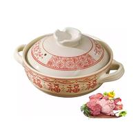 Marmite en céramique, terrine en céramique, motif de fleurs, cocotte japonaise résistante à la chaleur avec couvercle, ragoût lent for soupe ragoût(Red,1.5L)