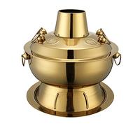 marmite en cuivre, Marmite traditionnelle chinoise, poêle à marmite Shabu en cuivre Vintage, cuisinière au charbon de bois acier inoxydable chinois(Gold,32cm)