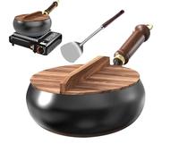 Marmite en fer antiadhésive pour cuisine - Poêle à fond plat avec couvercle et spatule, wok chinois pour cuisines électriques et tous les poêles