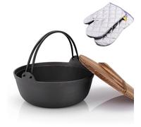 Marmite En Fonte, Chaudron Avec Couvercle Et Poignée En Bois, Marmite De Camping Pour L'extérieur, Noir(Diameter 27cm)