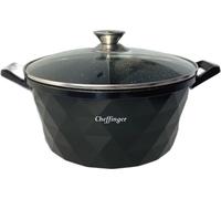 Marmite en fonte d'aluminium avec couvercle en verre Ø32cm, induction, revêtement en marbre, poêle à soupe noire