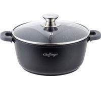 Marmite en fonte d'aluminium, couvercle en verre, Ø32cm, induction, revêtement en marbre, poêle à soupe, noir