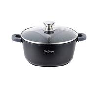 Cheffinger Marmite pour induction fonte d'aluminium, antiadhésif effet marbre 24 cm Noir, couvercle