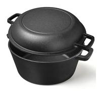 Marmite en fonte de 4,5 litres avec couvercle tout-en-un comme poêle, idéale pour la cuisson du pain, les ragoûts et les cocottes - Compatible avec induction, gaz, camping, feu, barbecue et barbecue