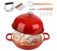 Marmite en Fonte Émaillée 5,7L Ovale, Cocotte Dutch Oven 26 cm avec Couvercle, Poignées Bois & Accessoires Pain, Tous Feux + Four jusqu’à 260°C