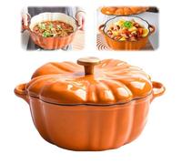 Marmite En Fonte En Forme De Citrouille D'halloween, Marmite En Forme De Citrouille De 6,3 Pouces Et 1,6 Pinte, Marmite En Fonte émaillée Robuste Avec Couvercle Pour Ragoûts, Plats Mijotés