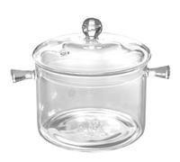 Marmite en Verre 1350ml à Double Poignée Couvercle | Surface Transparente Lisse, Conduction Homogène et Tolérance Thermique, pour Lait, Repas Bébé, Cuisson Feu