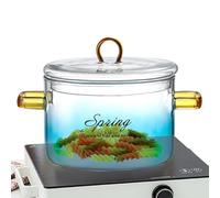 Marmite en verre - Pots transparents dégradés de 900 ml, casserole en verre avec couvercle et poignées | Bol à salade de fruits en verre dégradé avec couvercle, Pot pour nouilles, soupe, lait, thé