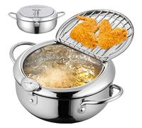 Marmite Friteuse Japonaise 2,2 L En Acier Inoxydable Janpanese Tempura Avec Température Et égouttoir à Huile, Petite Marmite De 20 Cm Avec Poignées Pour Cuisine, Poisson, Crevettes, Frites