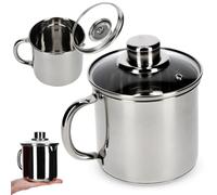 Marmite haute KADAX avec couvercle en verre étanche, 1,2L, marmite en acier inoxydable avec poignée confortable, casserole, couvercle avec trou à vapeur, casserole, passe au lave-vaisselle (argent)