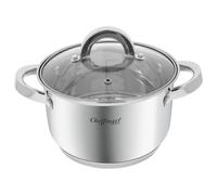 Marmite Inox Avec Couvercle En Verre 18cm 2.9l Compatible Induction Cheffinger Argent