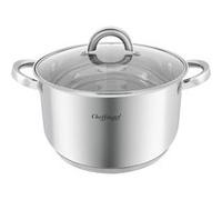 Marmite Inox avec Couvercle en Verre 24cm 6.5L Compatible Induction Cheffinger Argent Argent