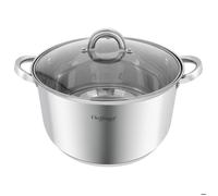 Marmite Inox avec Couvercle en Verre 28cm 10L Compatible Induction Cheffinger Argent