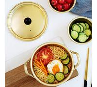 marmite instantanée traditionnelle coréenne antiadhésive en aluminium jaune,Marmite coréenne à nouilles ramen, batterie de cuisine pour la cuisine, idéale pour la soupe, le curry, les pâtes(16cm)