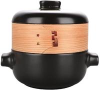 Marmite japonaise en céramique avec couvercle et panier vapeur, marmite à ragoût multi-usage for un chauffage uniforme et une cuisine saine à la maison(Black 4L)