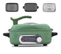 Marmite multifonctionnelle, marmite électrique 4L avec couvercle en verre trempé, commande manuelle par bouton, revêtement antiadhésif, plaque de cuisson amovible, facile à nettoyer