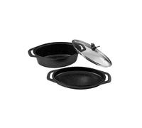 Pradel Excellence - PCUI001027 - Marmite Ovale 33,5 x 25 cm - Fonte d'Aluminium - Couvercle Verre - Revêtement Antiadhésif Façon Pierre - Maniques Incluses - Tous Feux Induction, Four, Lave-Vaisselle