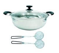 Marmite pour fondue chinoise avec séparateur 28CM - Avec ou sans cuillère écumoire - Acier Inoxydable - Set Marmite + 2 cuillères