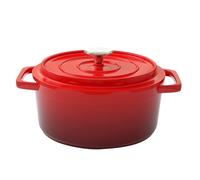 Marmite ronde en fonte émaillée robuste avec couvercle anti-adhésif, résistante au four, pour braiser, ragoûts, rôtir, cuire du pain, rouge (26 cm)