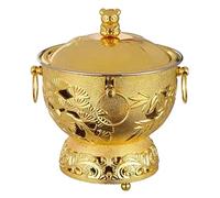 Marmite traditionnelle chinoise en cuivre, mini marmite acier inoxydable Shabu à alcool de cuisson casserole cuisine poêle plats réchaud simples(Gold)