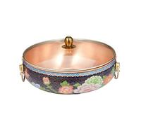 Marmite traditionnelle en cuivre cloisonné avec double anse et corps anti-brûlure. Polyvalente for les restaurants et les réunions de famille.(Brown,34cm)