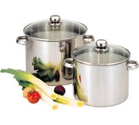 - Marmite Traiteur En Acier Inoxydable - Couvercle Verre, Trou Vapeur, Poignées Métal - Tous Feux Dont Induction - Triple Fond Diffuseur - Ø32Cm, 19L, Argenté