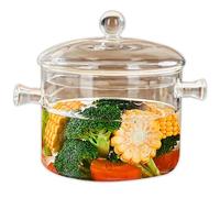 Marmites en verre pour la cuisson sur cuisinière, batterie de cuisine en verre transparent de 1, 9 l, marmite à mijoter en Borosilicate avec couvercle et poignées pour soupe, aliments pour bébés